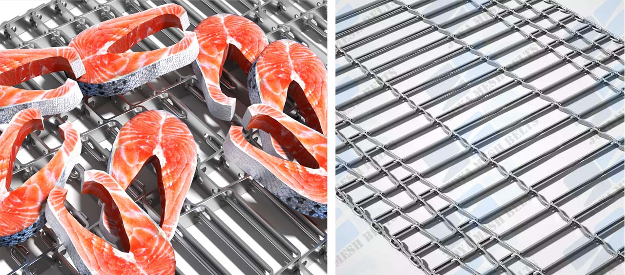 Flat wire belt in sea food industry