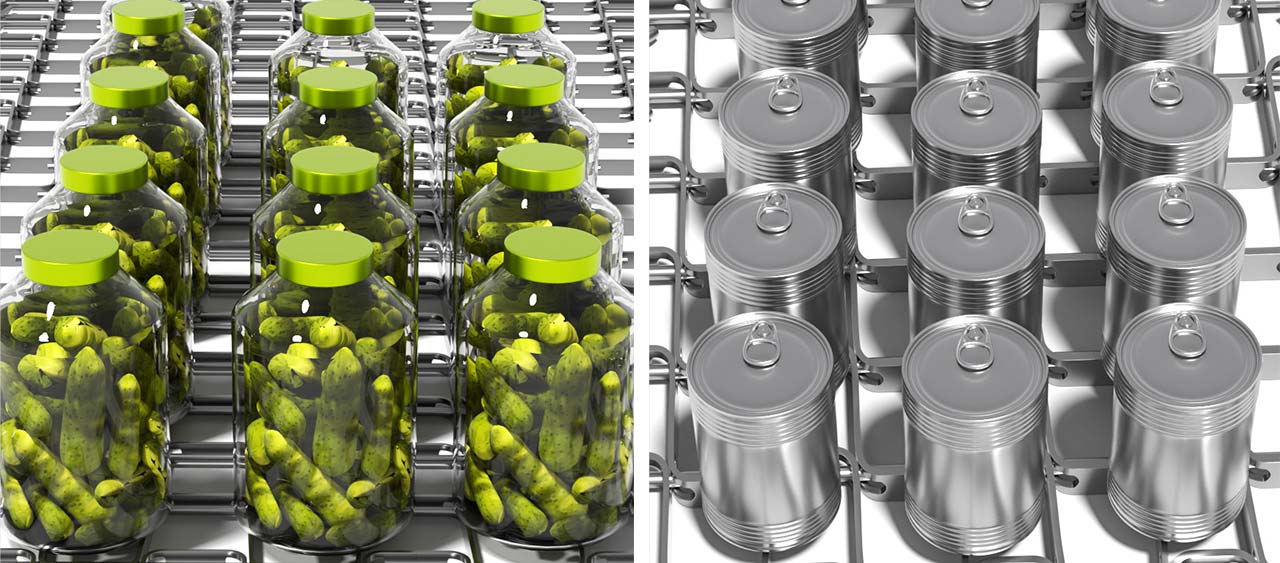 Flat wire conveyor belts in the canning industry